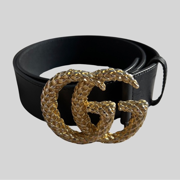 AUTHENTIC GUCCI BLACK LEATHER GG MARMONT BUCKLE BELT - SIZE 80.32 - Picture 2 of 3